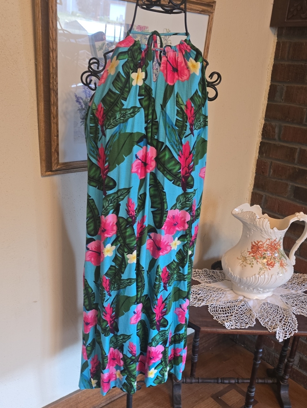 Colleen Lopez Teal Dress with Pink and Green Floral Print